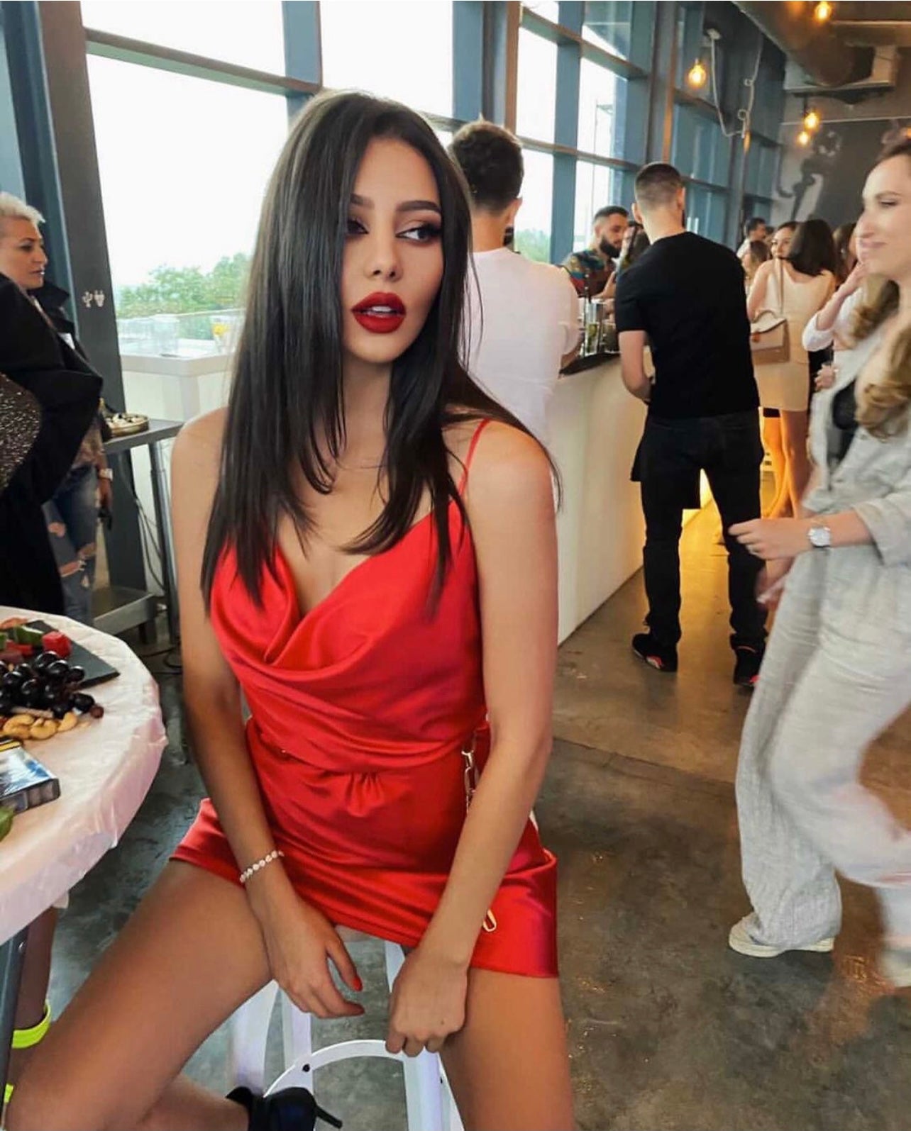 REINA Red Satin Slip Mini Dress