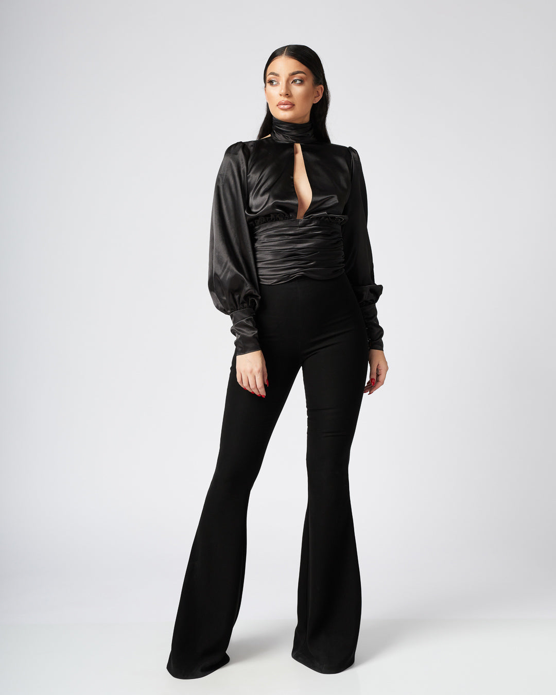 Molly Ruched Black Top