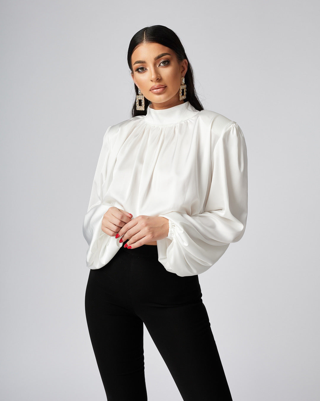 CLAIRE Ivory Satin Silk Top