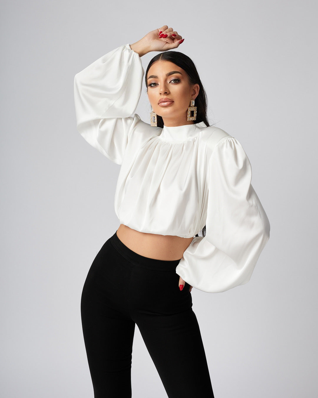 CLAIRE Ivory Satin Silk Top