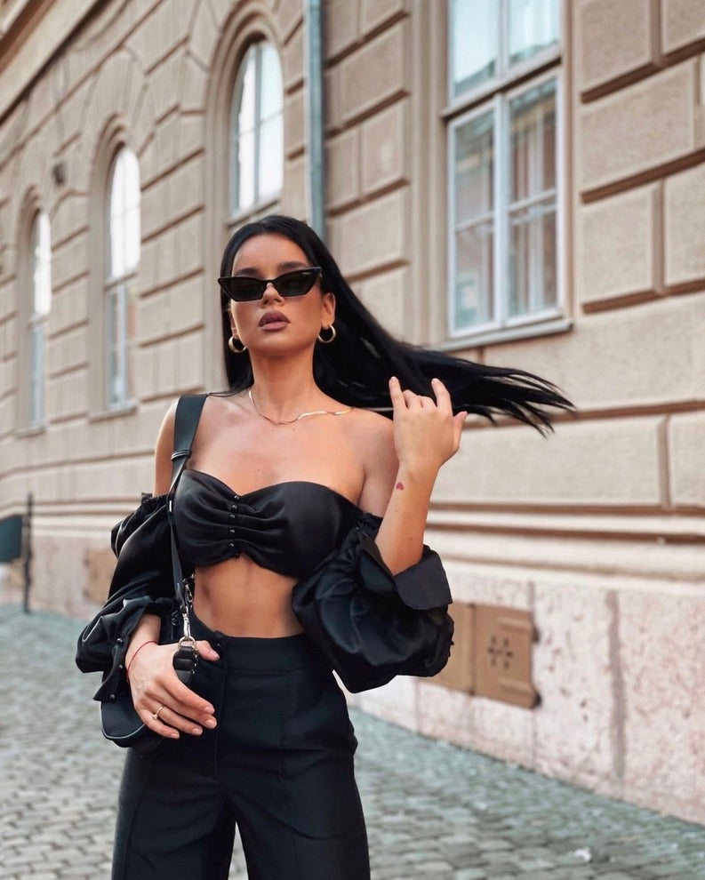 Amayah Black Satin Bralette