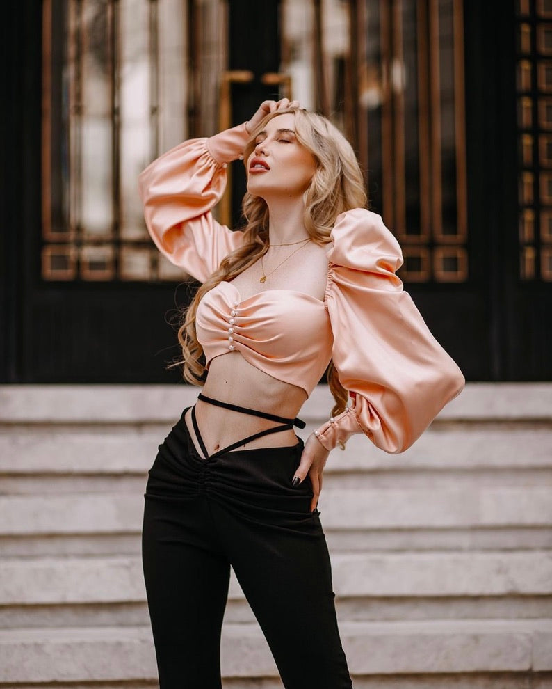 Amayah Peach Satin Bralette